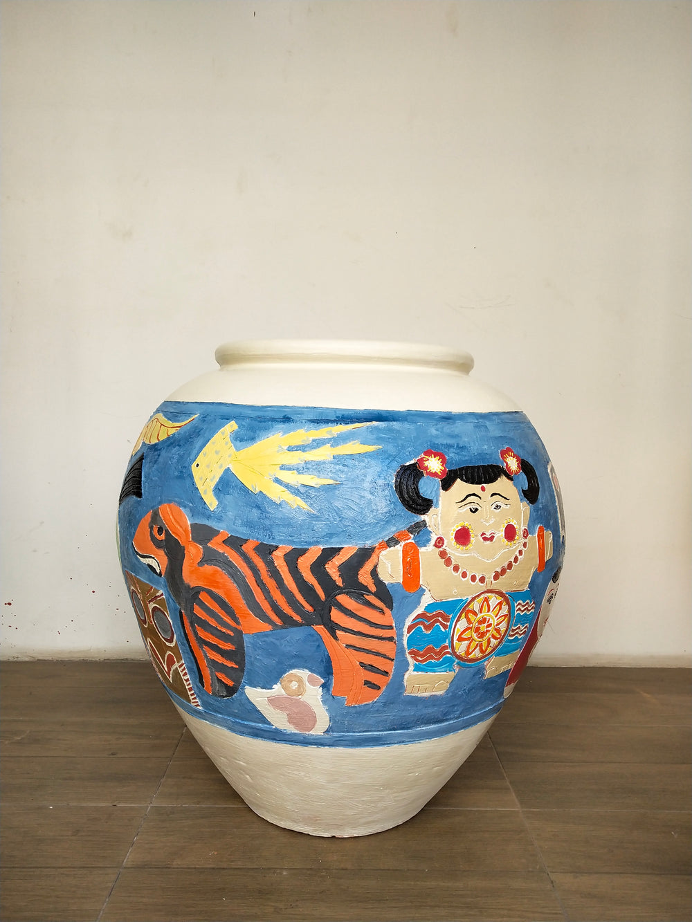 Hand Painted Pot  with Myanmar  Traditional Toys (WIP)  Design