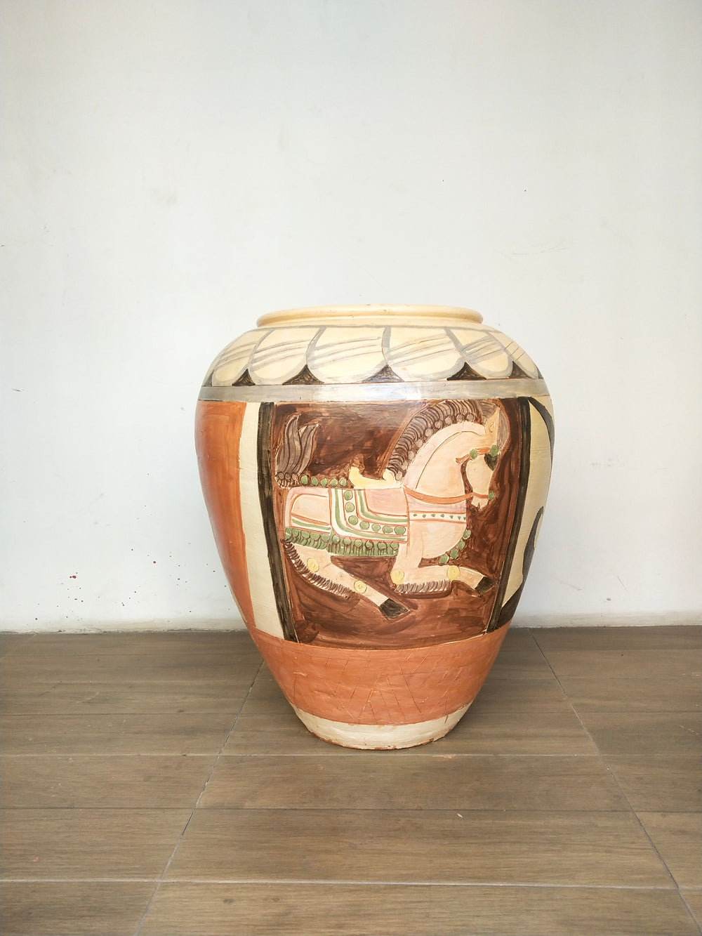 Hand Painted Pot with Ancient Horse Design