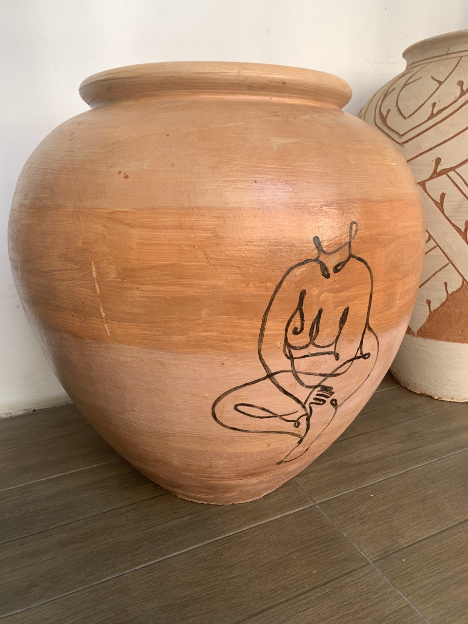 Hand Painted Pot with lady and lotus Design