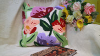 Punch Needle Embroidered Cushion Cover with Floral Design