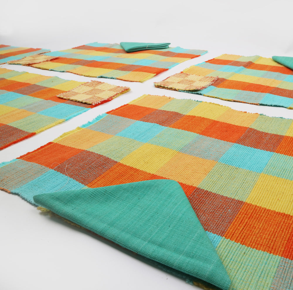 Handwoven Cotton Placemat Set in Blue (6 Sets)