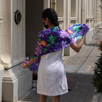 Hand-Painted Royal Bay Dar Flowers Art in Printed Silk Shawl