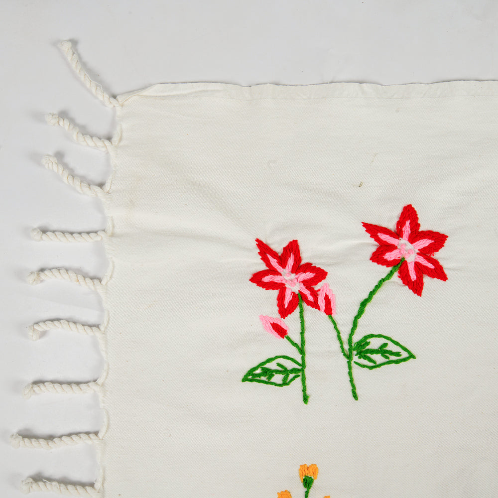Hand Embroidery Throw with Myanmar Traditional Flowers