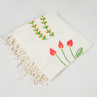 Hand Embroidery Throw with Myanmar Traditional Flowers