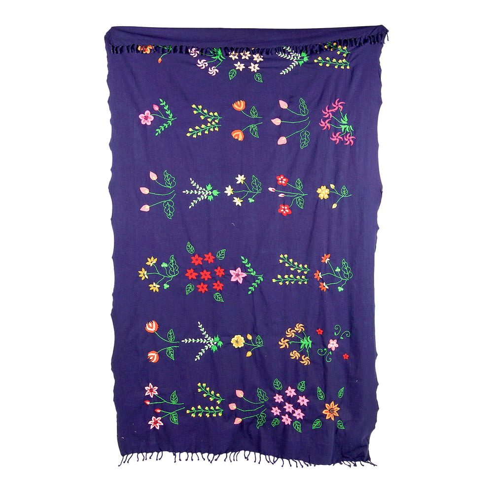 Hand Embroidery Throw with Myanmar Traditional Flowers