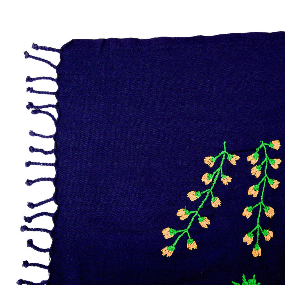 Hand Embroidery Throw with Myanmar Traditional Flowers