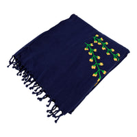 Hand Embroidery Throw with Myanmar Traditional Flowers