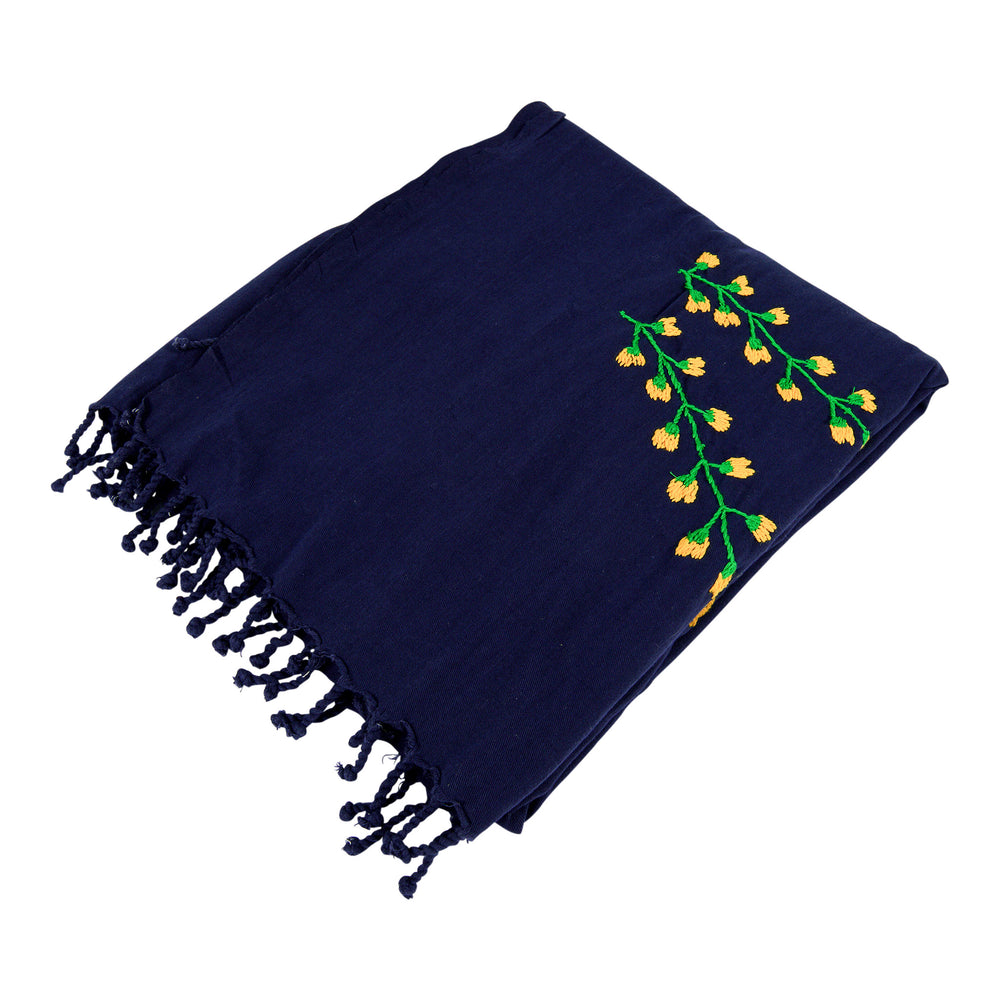 Hand Embroidery Throw with Myanmar Traditional Flowers
