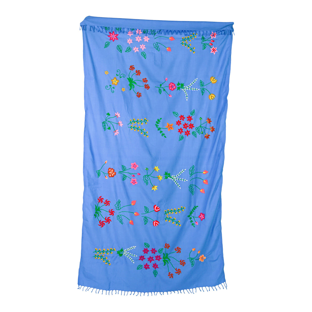 Hand Embroidery Throw with Myanmar Traditional Flowers