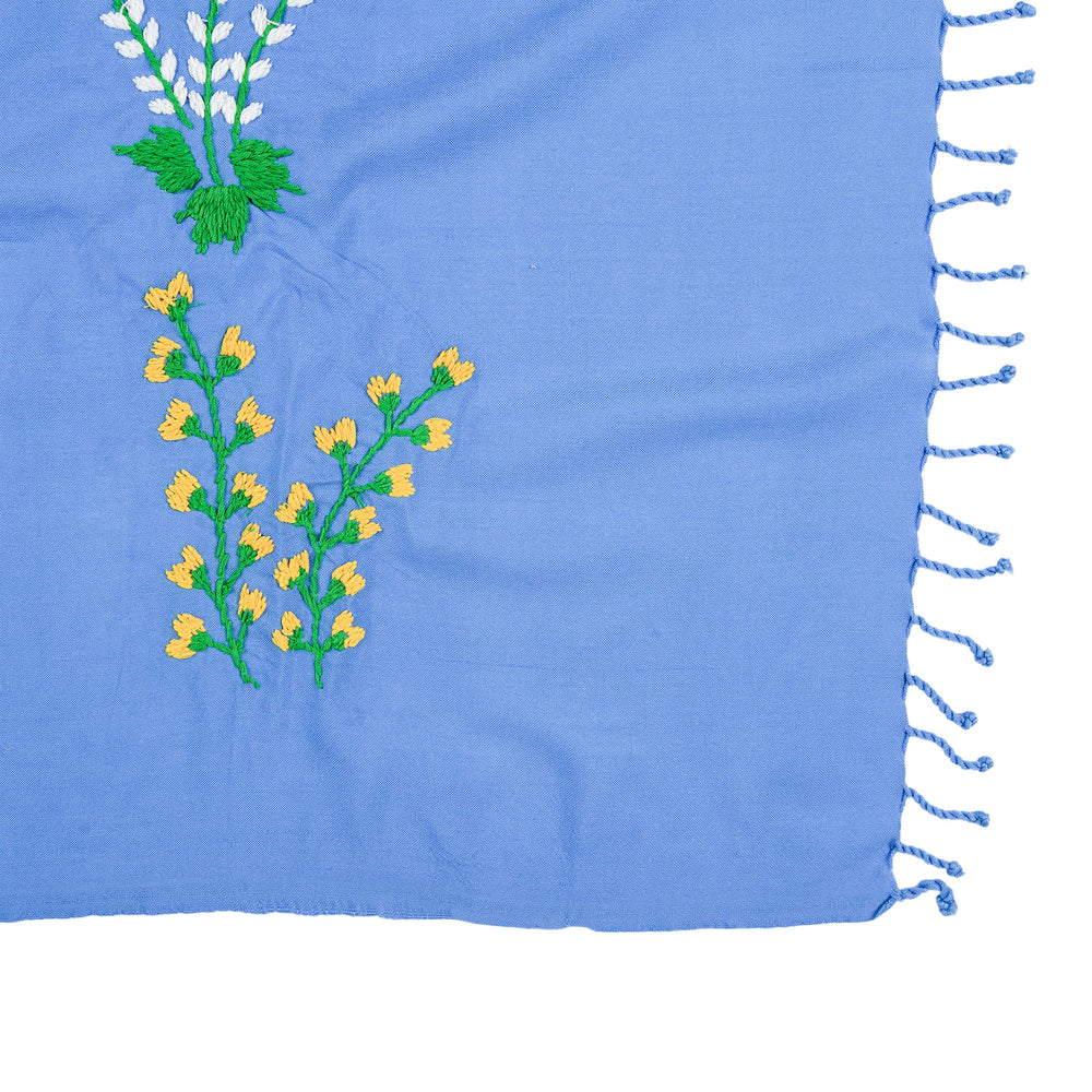 Hand Embroidery Throw with Myanmar Traditional Flowers