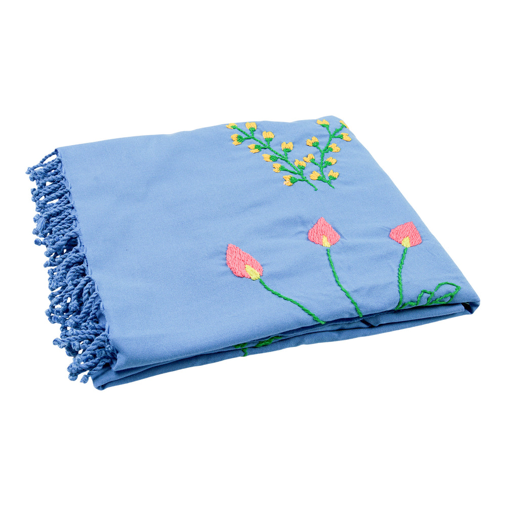 Hand Embroidery Throw with Myanmar Traditional Flowers