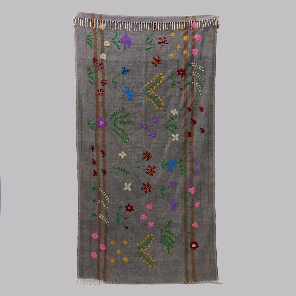 Hand Embroidery Throw with Myanmar Traditional Flowers