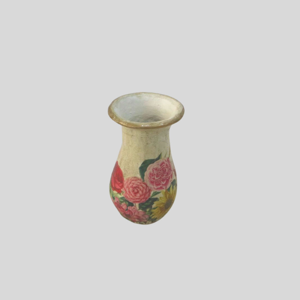 Hand painted Small Floral Pot with Decoupage Floral Design
