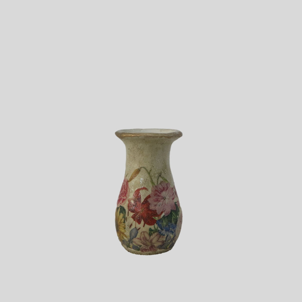 Hand painted Small Floral Pot with Decoupage Floral Design
