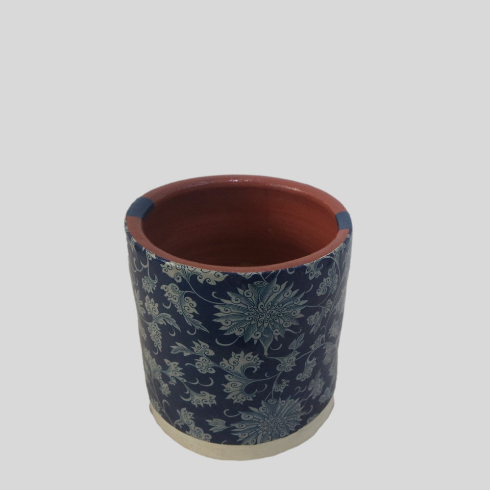 Hand painted Floral Pot with Decoupage Oriental  Design