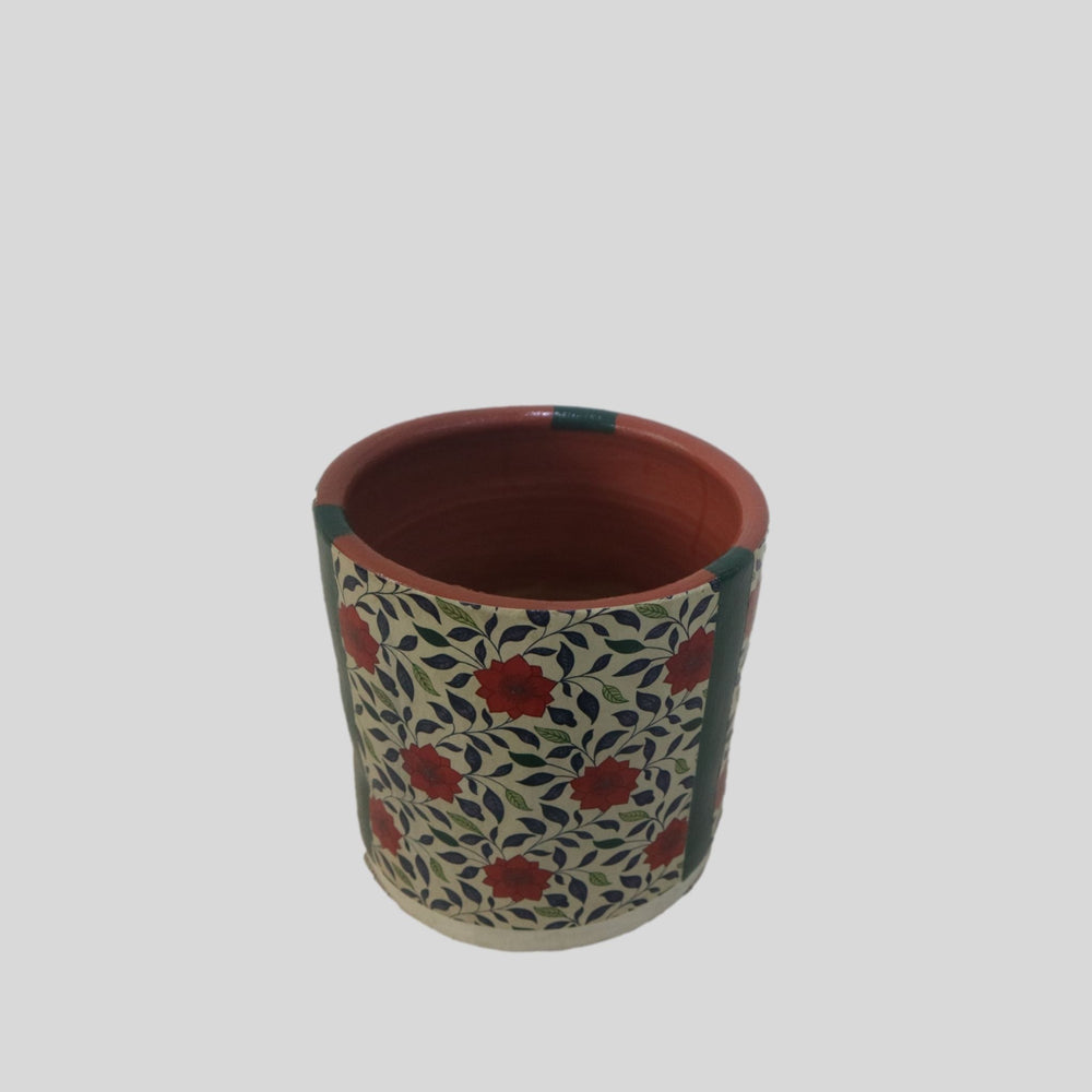 Hand painted Floral Pot with Decoupage Oriental  Design