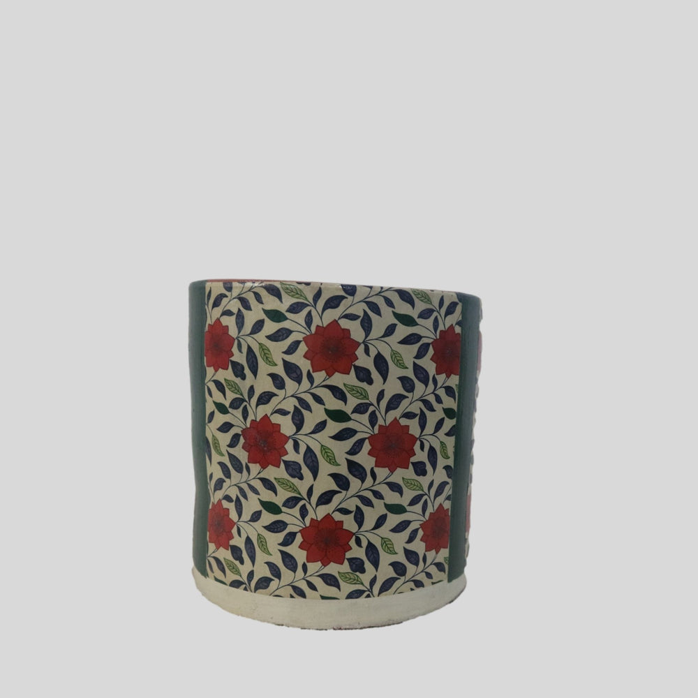 Hand painted Floral Pot with Decoupage Oriental  Design