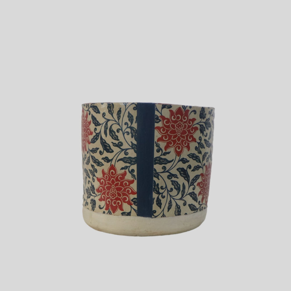 Hand painted Floral Pot with Decoupage Oriental  Design