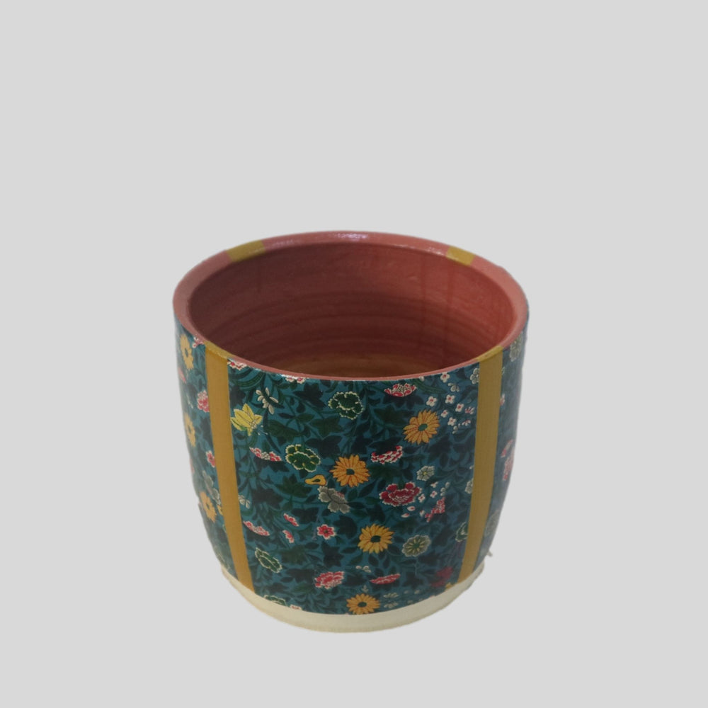 Hand painted Floral Pot with Decoupage Oriental  Design