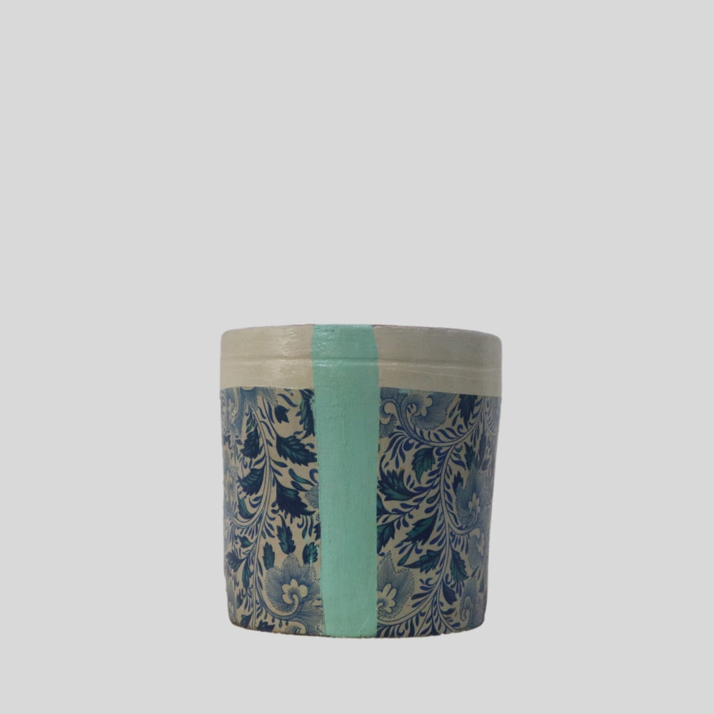 Hand painted Floral Pot with Decoupage Oriental  Design