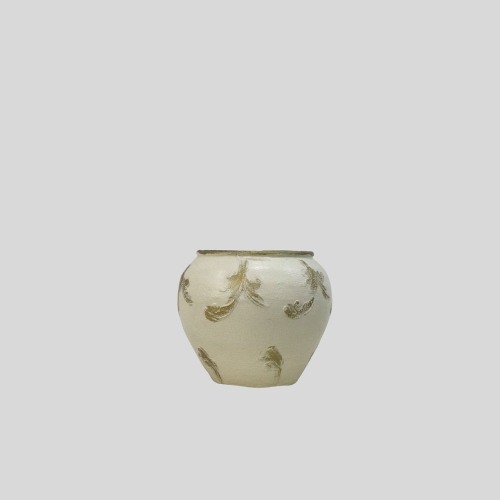 Hand painted Pot with Decoupage Kanote Design (White)