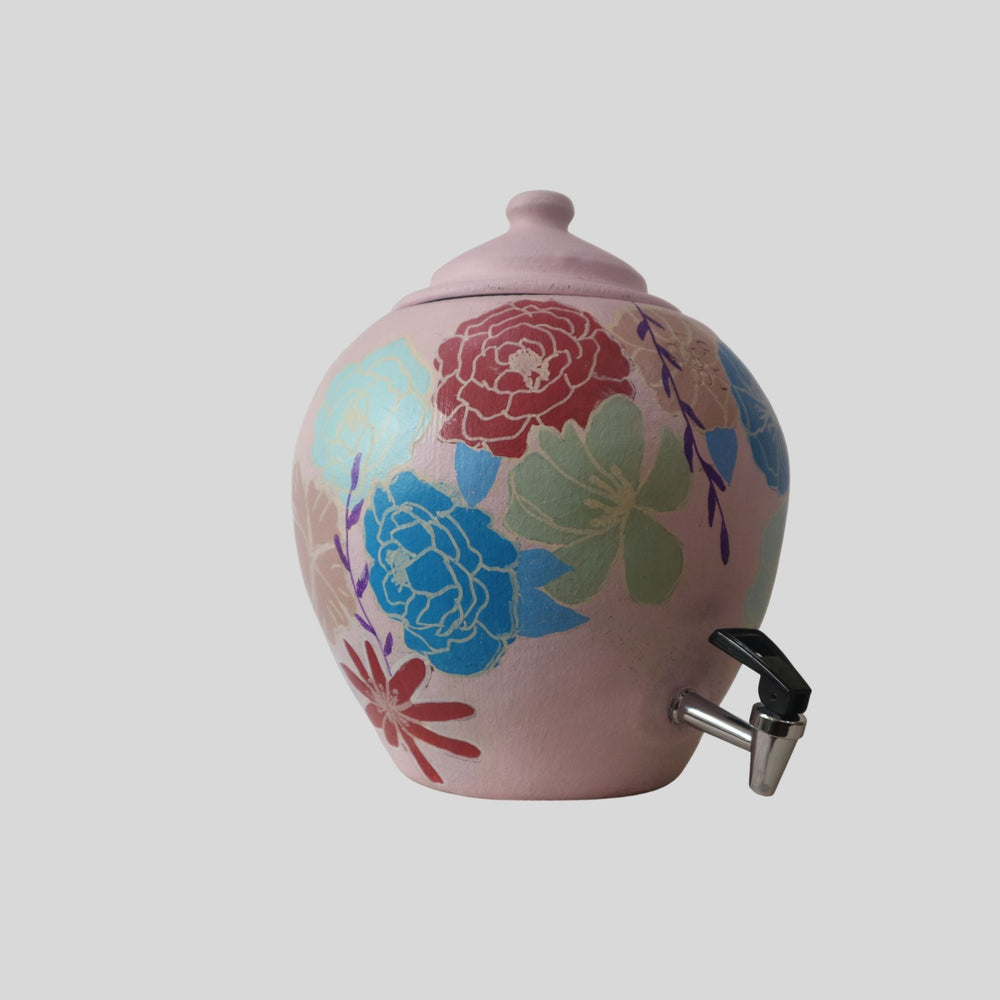 Hand painted Water Pot with Decoupage Foral Design