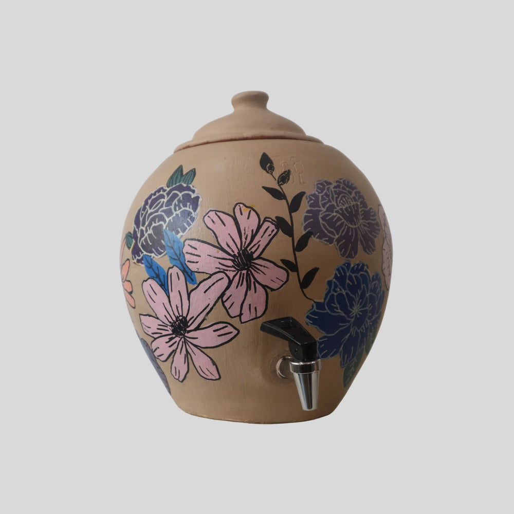 Hand painted Water Pot with Decoupage Foral Design