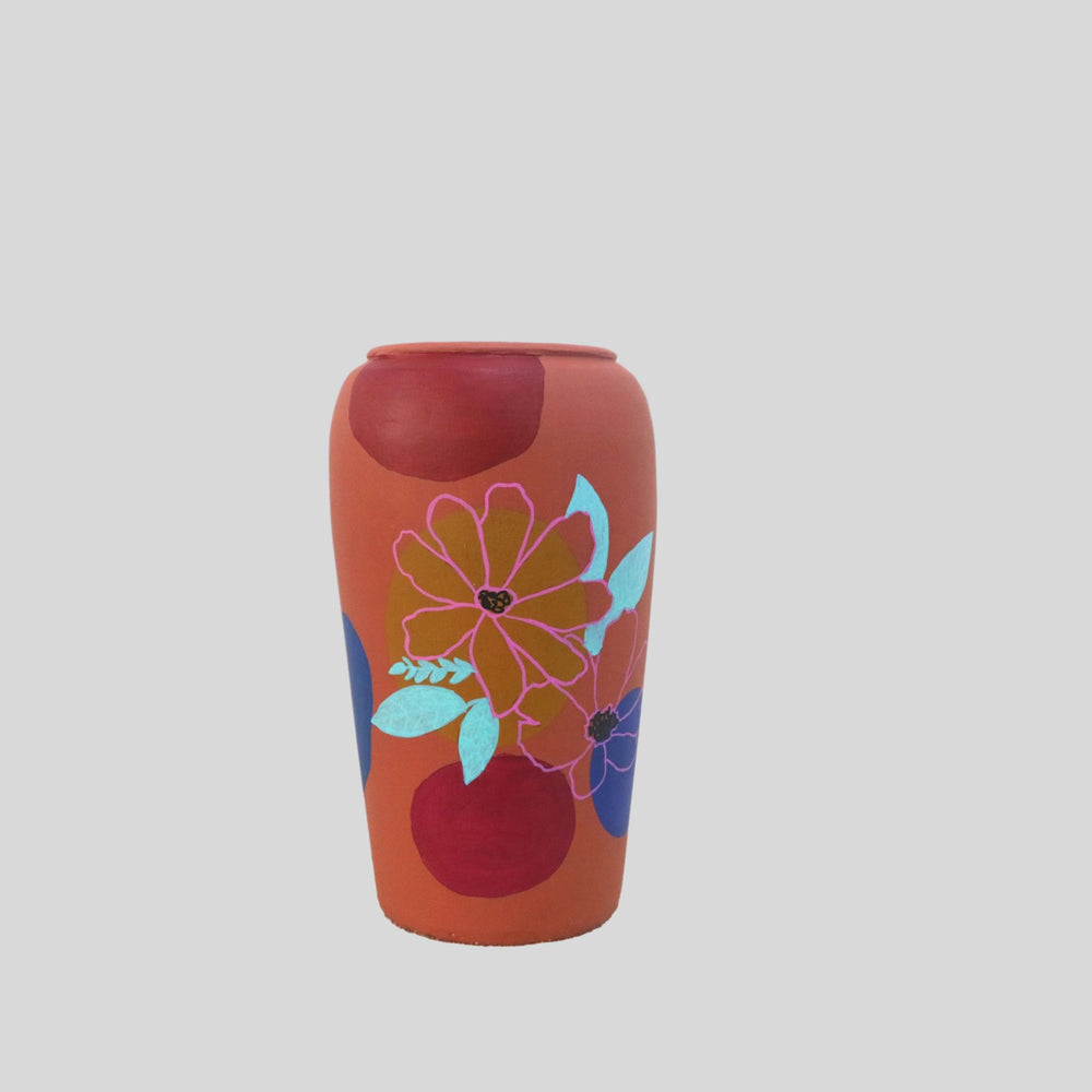 Hand painted Flower Pot(Tall) with Painted  Flower Design