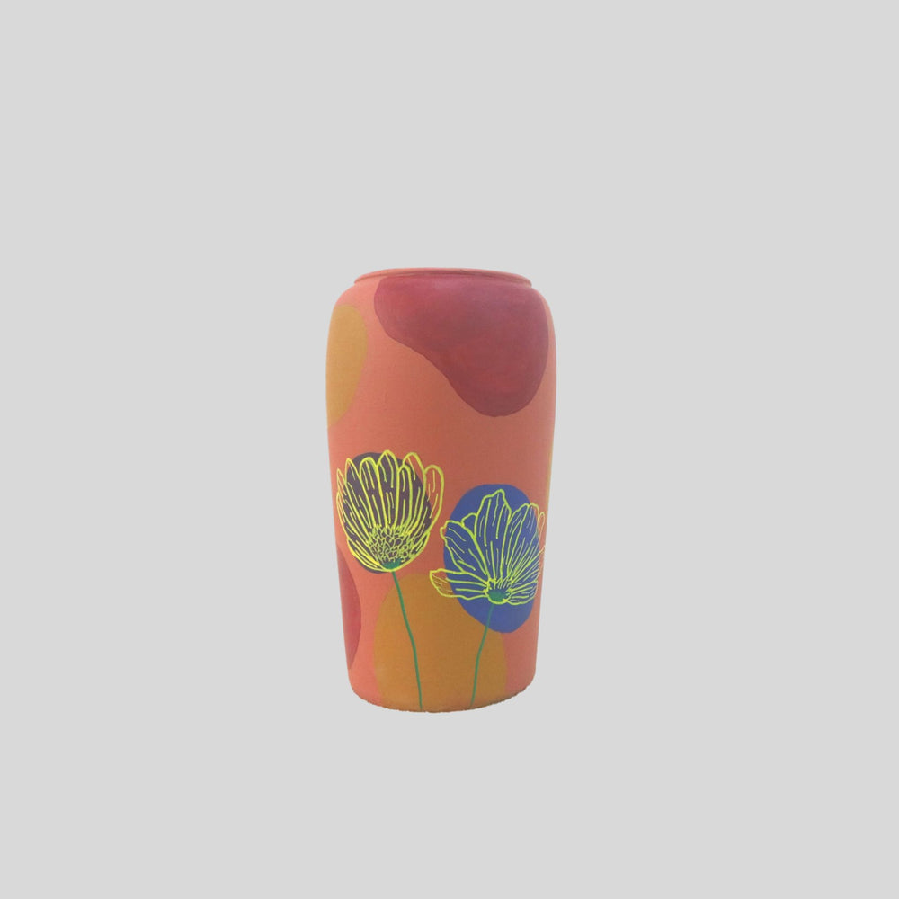 Hand painted Flower Pot(Tall) with Painted  Flower Design (Yellow Floral)