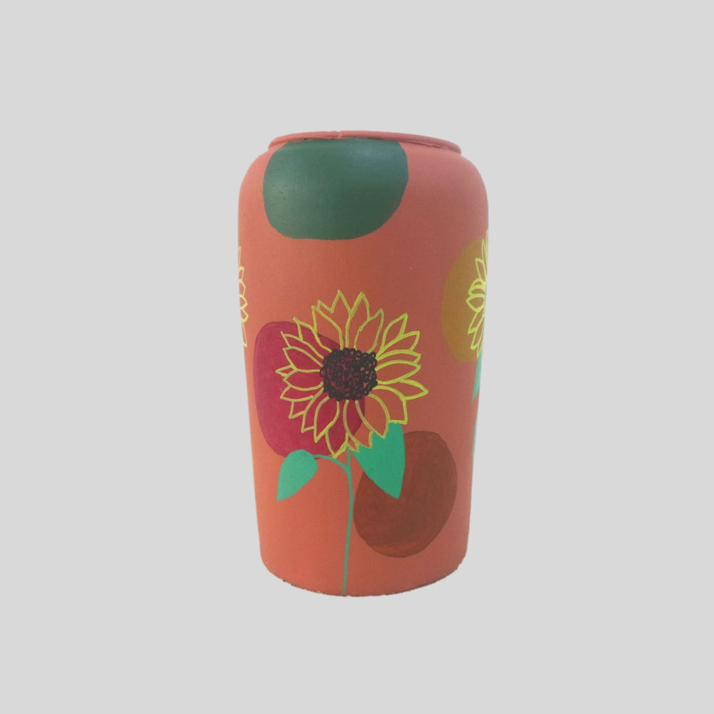 Hand painted Flower Pot(Tall) with Painted  Flower Design (Yellow Floral)