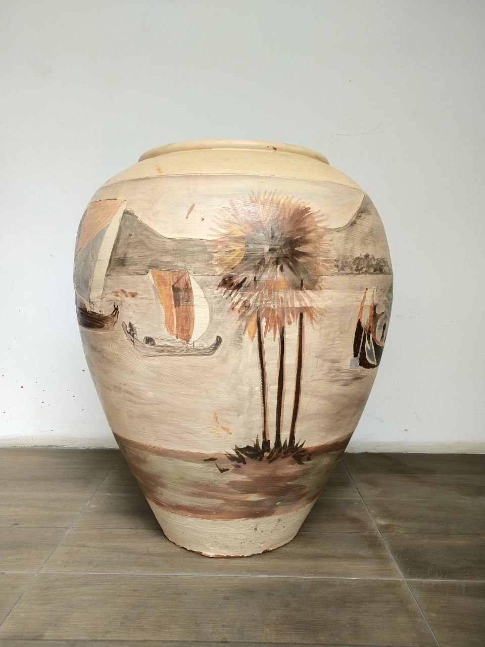 Hand Painted Pot with Sailboat Design