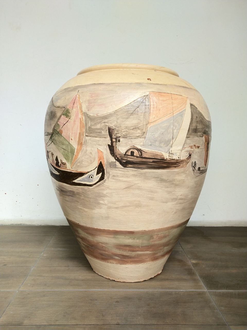 Hand Painted Pot with Sailboat Design