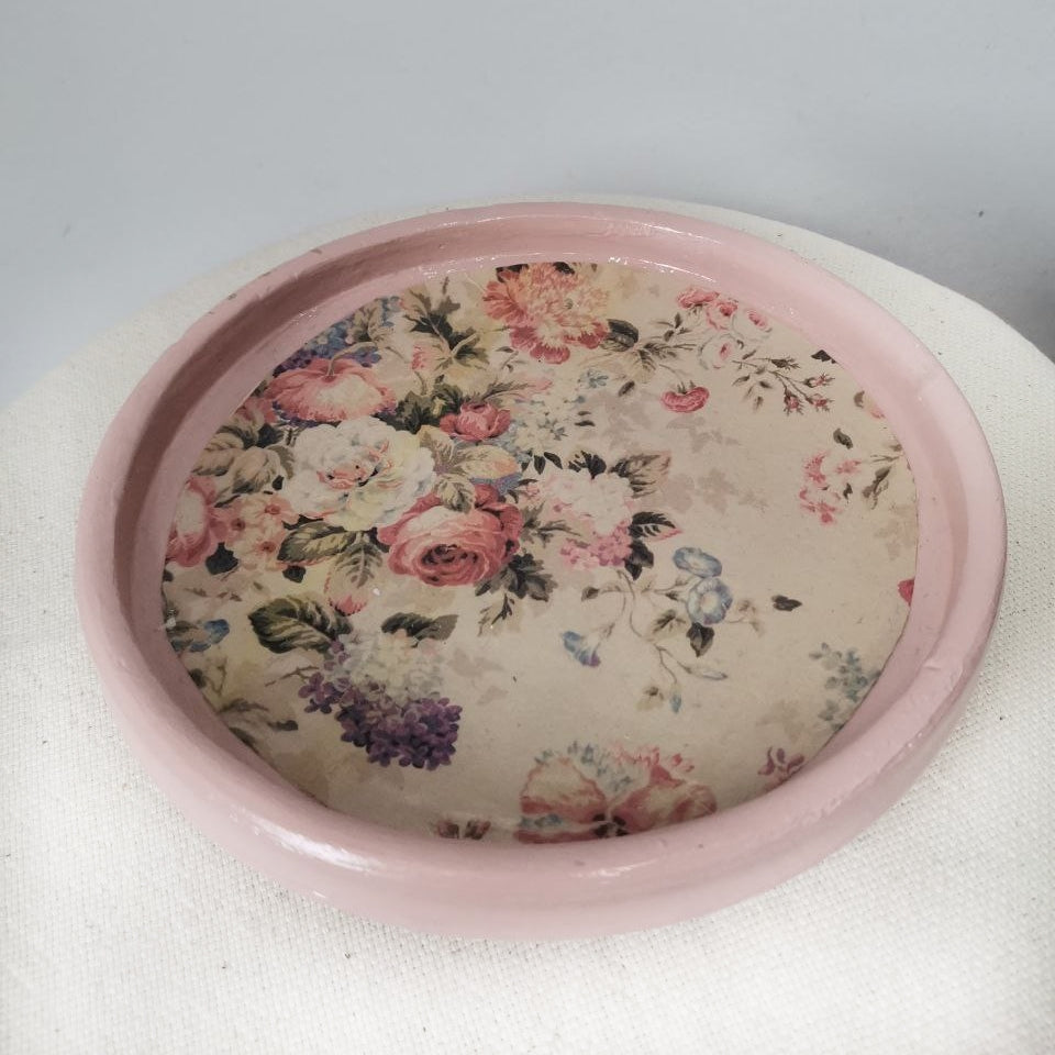 Hand painted Plate with Decoupage Floral Design