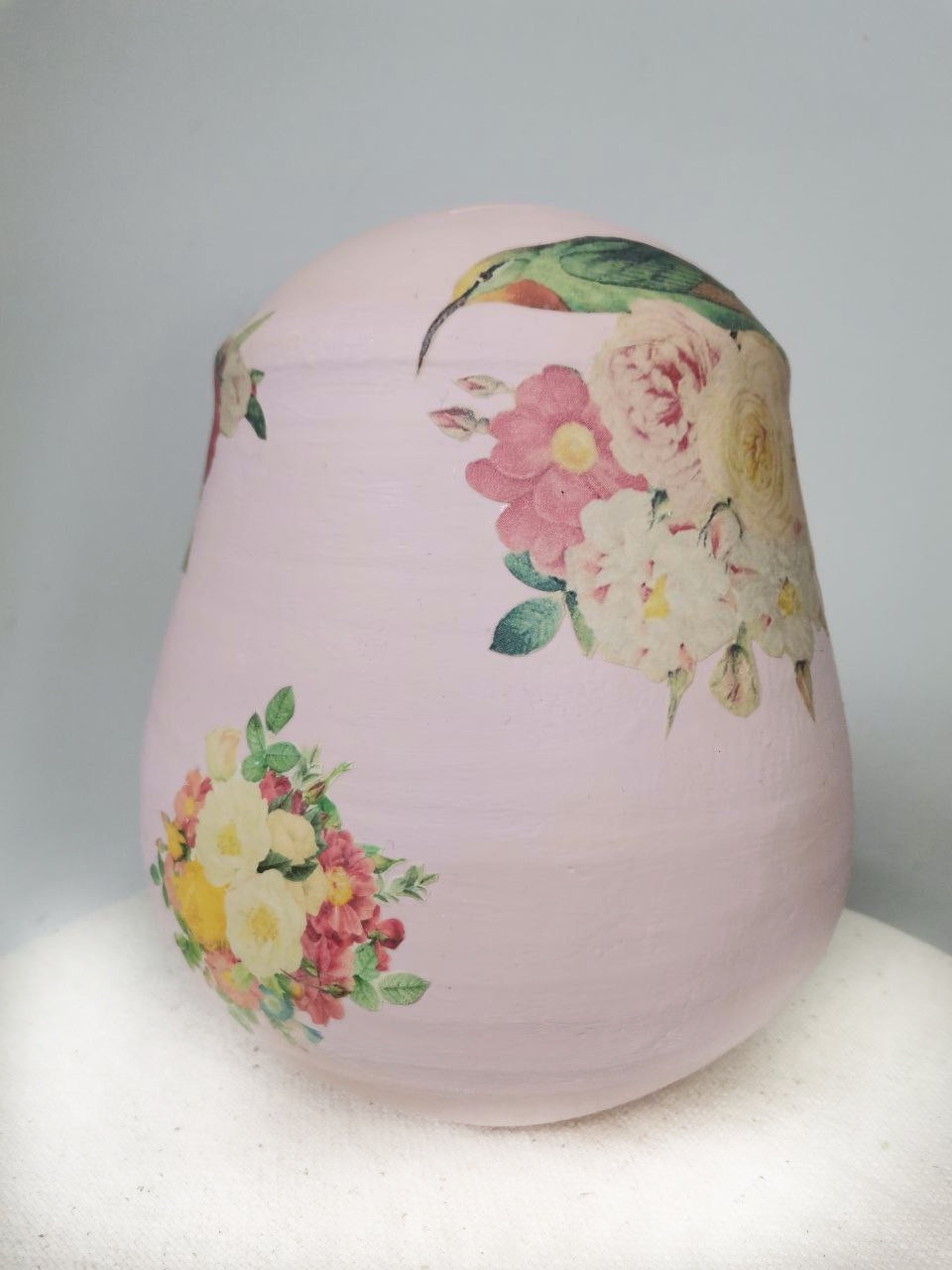 Hand painted Money Box Pot with Decoupage Floral Design