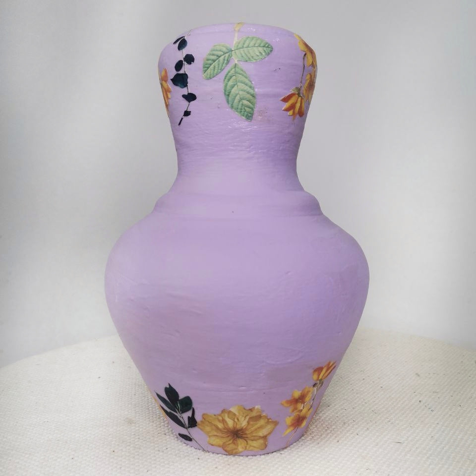 Hand painted Flower Pot with Decoupage Floral Design