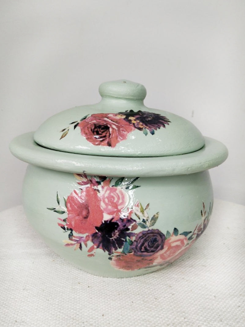 Hand painted Candy Holder Pot with Decoupage Floral Design