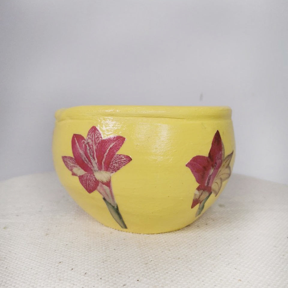 Hand painted Candy Holder Pot with Decoupage Floral Design