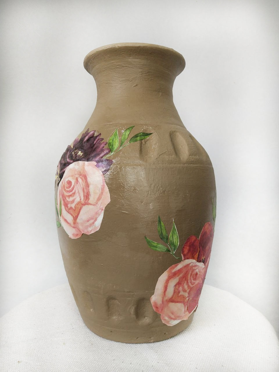 Hand painted Pot with Decoupage Floral Design