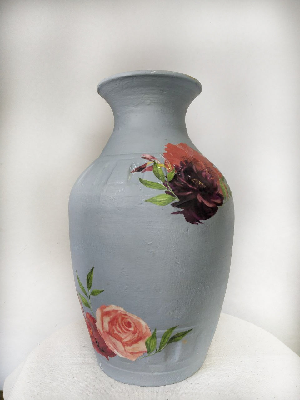 Hand painted Pot with Decoupage Floral Design