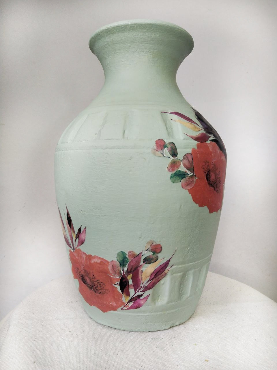 Hand painted Pot with Decoupage Floral Design