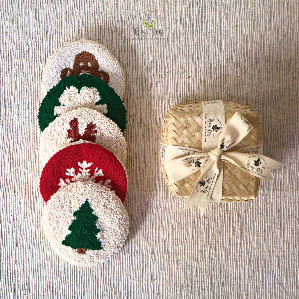 Handmade Punch Needle Coasters with Christmas Theme